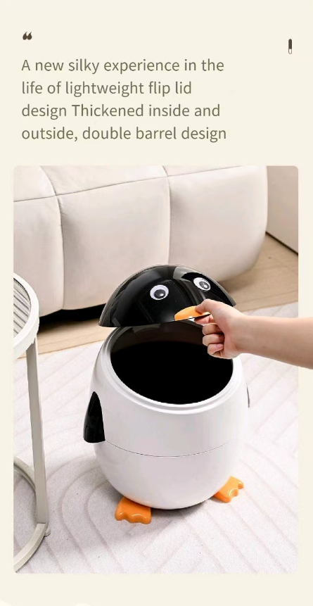 Loute penguin cartoon trash can living room advanced sense family bedroom creative high-end web celebrity with cover garbage can