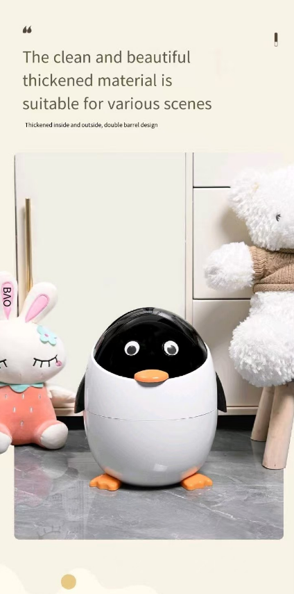 Loute penguin cartoon trash can living room advanced sense family bedroom creative high-end web celebrity with cover garbage can