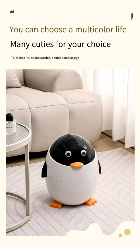 Loute penguin cartoon trash can living room advanced sense family bedroom creative high-end web celebrity with cover garbage can