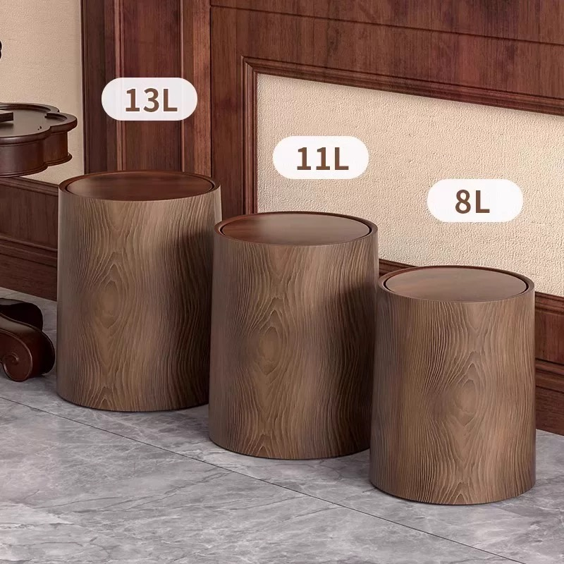 Wood grain trash can home bedroom large capacity living room kitchen toilet office new Chinese style retro sanitary bucket