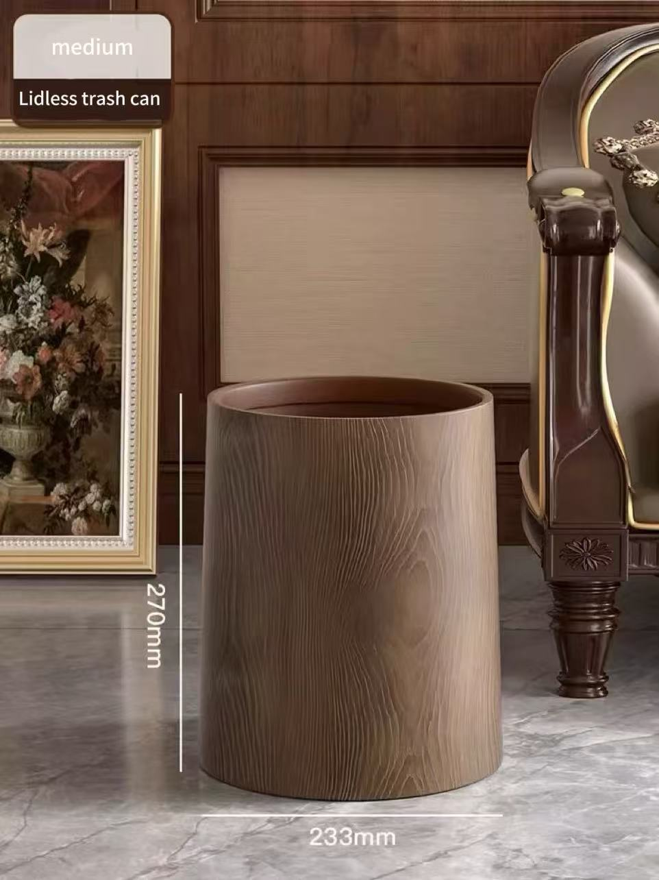 Wood grain trash can home bedroom large capacity living room kitchen toilet office new Chinese style retro sanitary bucket