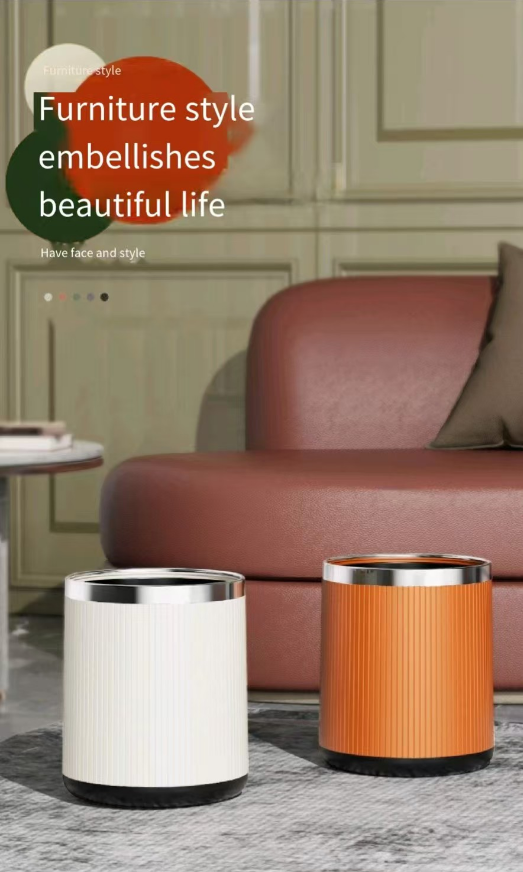 Custom light luxury trash can toilet bedroom living room stainless steel ring simple trash can thick double bucket wholesale