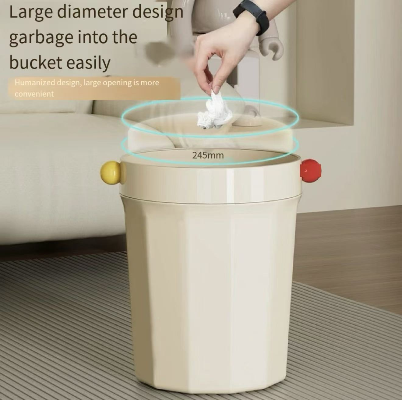 Trash can household living room 2024 new living room high appearance level bucket toilet toilet bedroom paper basket dormitory students The ins simple cream wind split pressure ring design garbage bag does not slide is not exposed