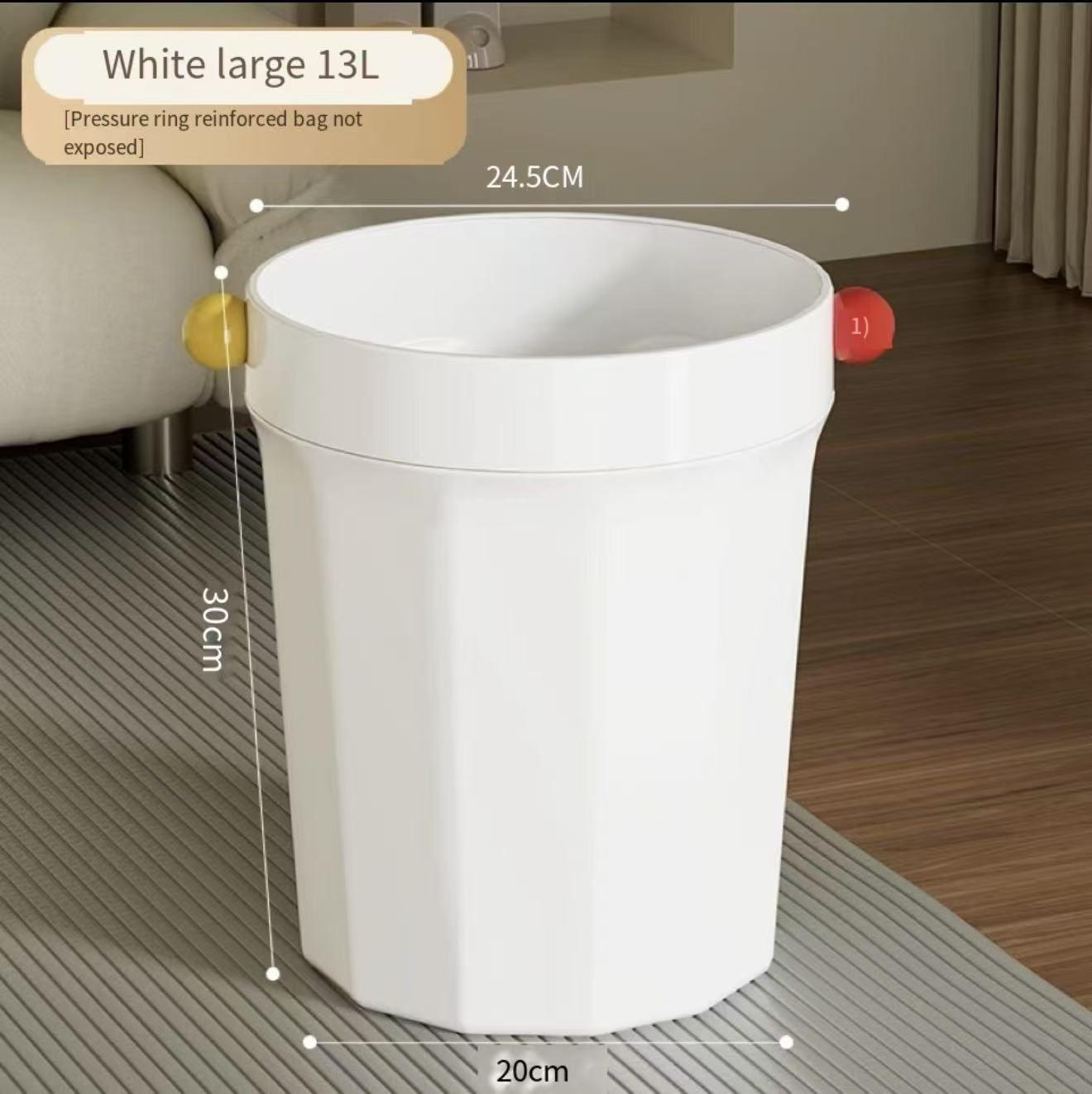 Trash can household living room 2024 new living room high appearance level bucket toilet toilet bedroom paper basket dormitory students The ins simple cream wind split pressure ring design garbage bag does not slide is not exposed